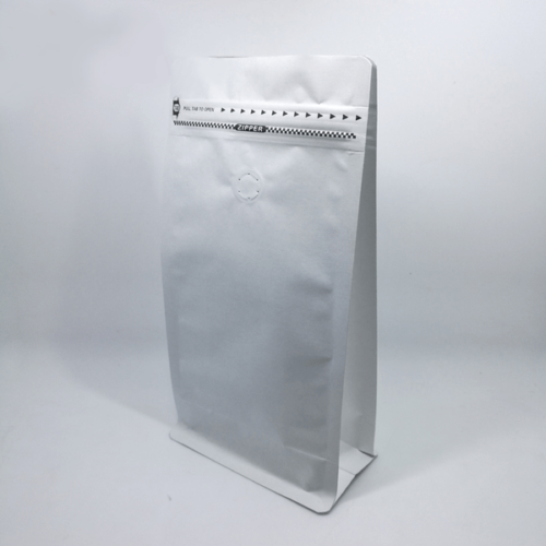 500g White Paper Flat Bottom Coffee Bag with Valve, Pull-Tab Zipper, Foil Lined (100 pcs)