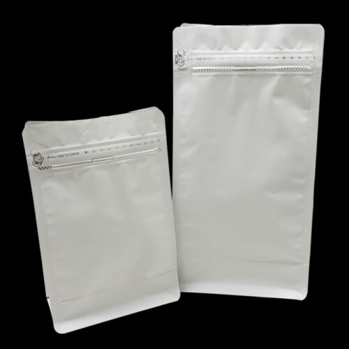 250g Matt White Flat Bottom Bag with Pull-Tab Zipper, Foil Lined (100 pcs)