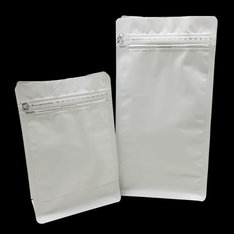 Matte White Flat Bottom Bag with Pull Tab Zipper Foil Lined 85539
