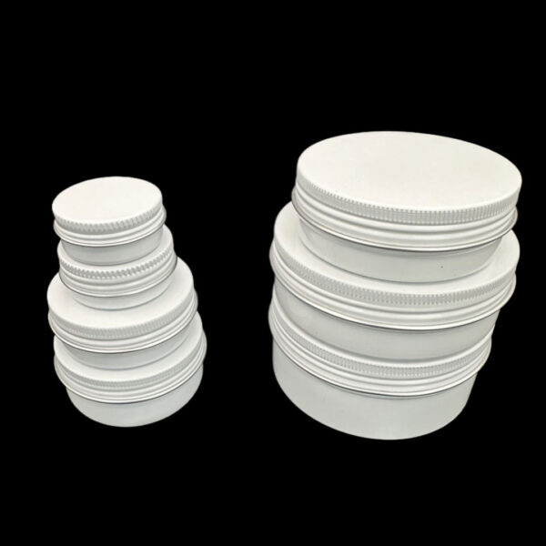 30g Glossy White Aluminium Tin Jar and Screw Cap, Small Tin Box (100 pcs) (D52xH21mm)