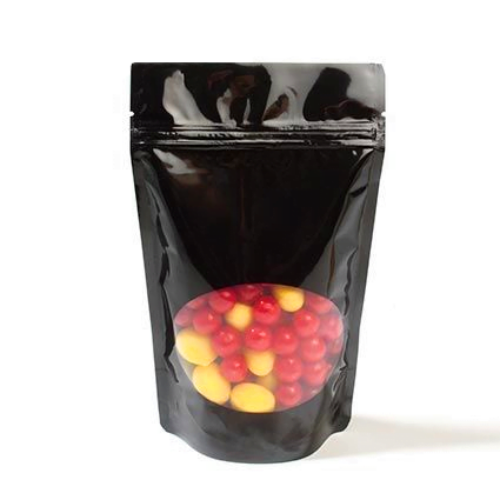 150g Glossy Black Stand Up Pouch with Zipper, Oval Window (100 pcs) (130×210+80mm)