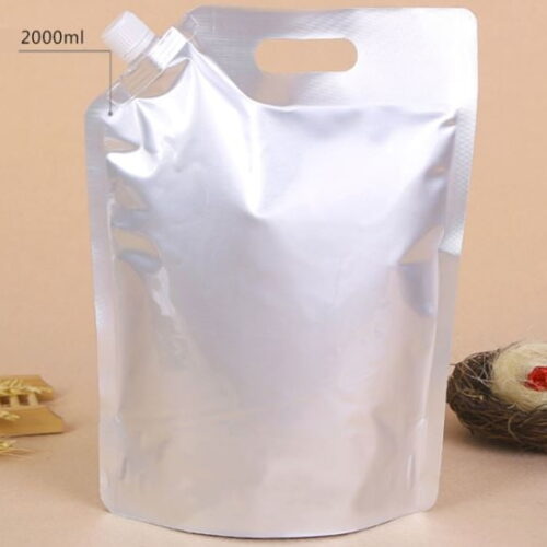 2000ml Aluminium Silver Foil Stand Up Spout Pouch for Liquid Packaging, Corner Spout (100 pcs)