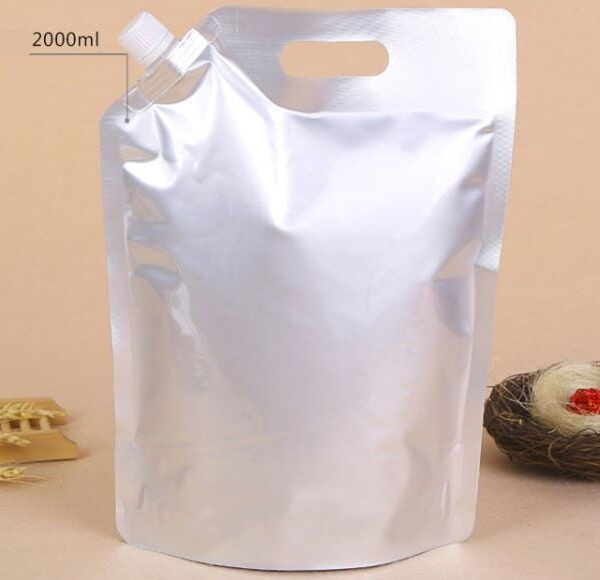 Aluminium Silver Foil Stand Up Spout Pouch Liquid Packaging Pouch with Handle 75940