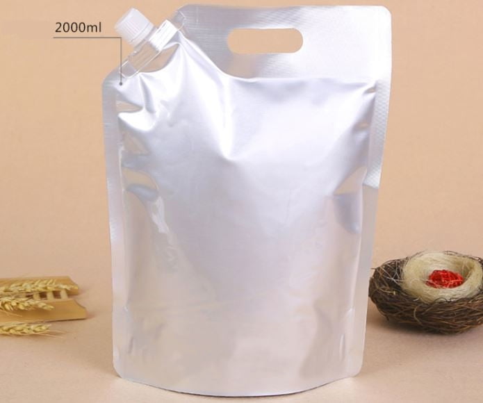 Aluminium Silver Foil Stand Up Spout Pouch Liquid Packaging Pouch with Handle 75940