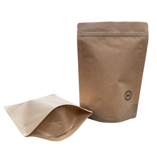 500g Biodegradable Stand Up Pouch with Zipper, 100% Compostable (100 pcs) (190×275+100mm)