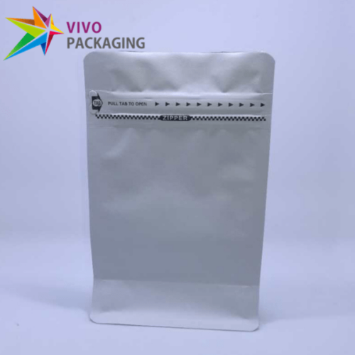 250g White Paper Flat Bottom Bag with Pull-Tab Zipper, Foil Lined (100 pcs)