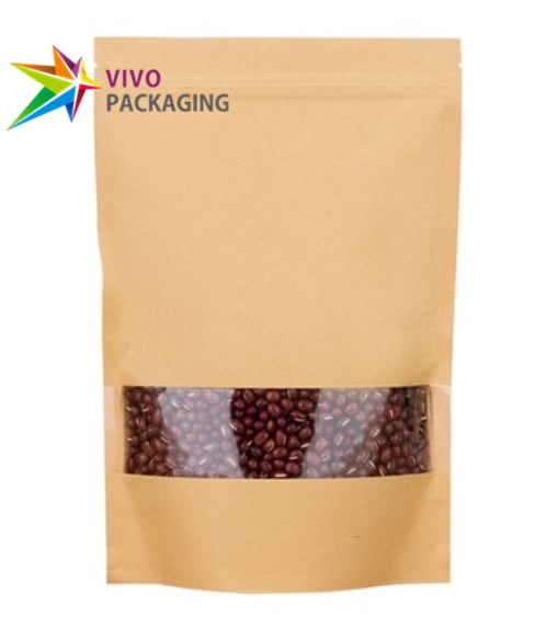 2kg Kraft Paper Stand Up Pouch with Zipper Clear Window  91889