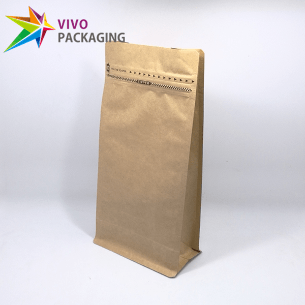 500g kraft paper box bottom bag with pull tab zipper  26132