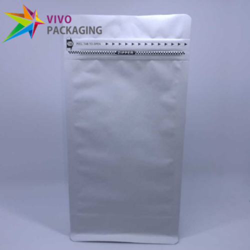 500g White Paper Flat Bottom Bag with Pull-Tab Zipper, Foil Lined (100 pcs)