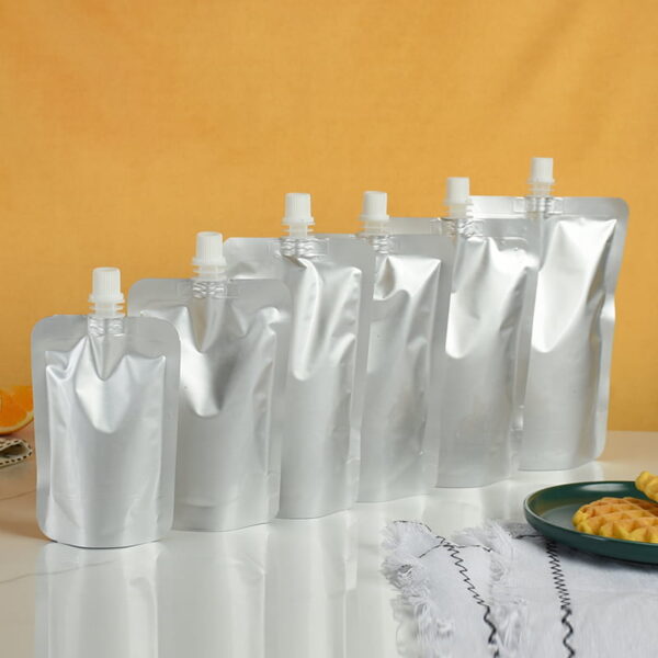 Aluminium Silver Foil Stand Up Spout Pouch for Liquid Packaging centre spout