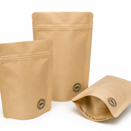 150g Biodegradable Stand Up Pouch with Zipper, 100% Compostable (100 pcs) (130×210+80mm)