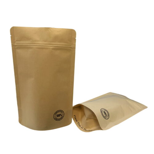 250g Biodegradable Stand Up Pouch with Zipper, 100% Compostable (100 pcs) (160×230+90mm)
