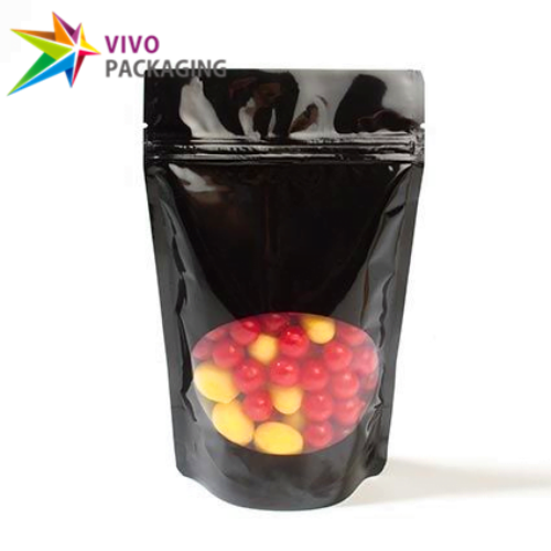 250g Glossy Black Stand Up Pouch with Zipper, Oval Window (100 pcs) (160×230+90mm)