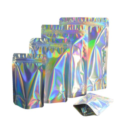 50g Holographic Rainbow Stand Up Pouch with Zipper, Foil Lined (100 pcs) (110×160+60mm)
