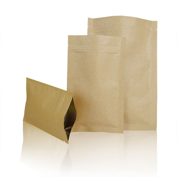 Kraft Paper 3 Side Seal Pouches, Various Sizes, with Zipper 1