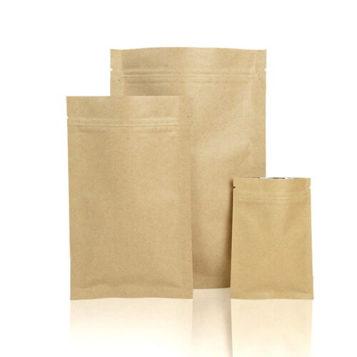 Kraft Paper 3 Side Seal Pouches, Various Sizes, with Zipper (100 pcs)