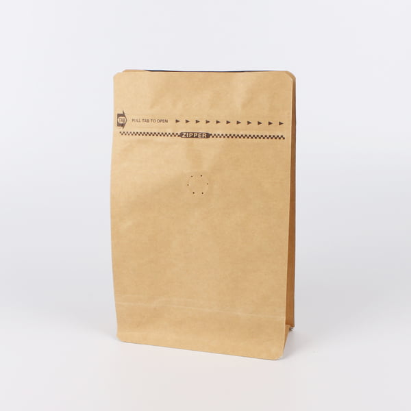 Kraft Paper Flat Bottom Coffee Bag with Valve, Pull Tab Zipper, Foil Lined 1