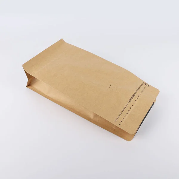 Kraft Paper Flat Bottom Coffee Bag with Valve, Pull Tab Zipper, Foil Lined 3