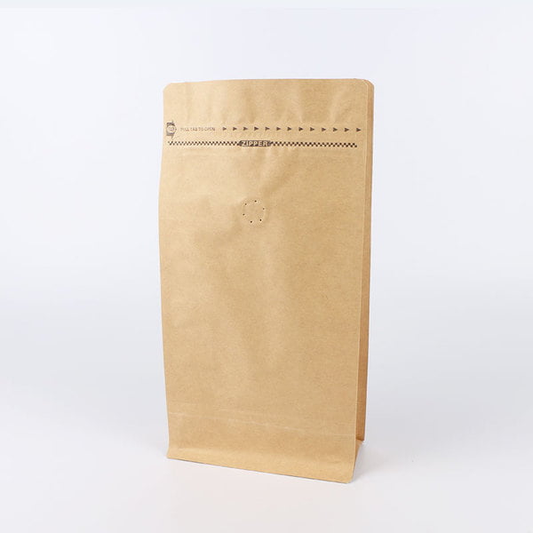 Kraft Paper Flat Bottom Coffee Bag with Valve, Pull Tab Zipper, Foil Lined