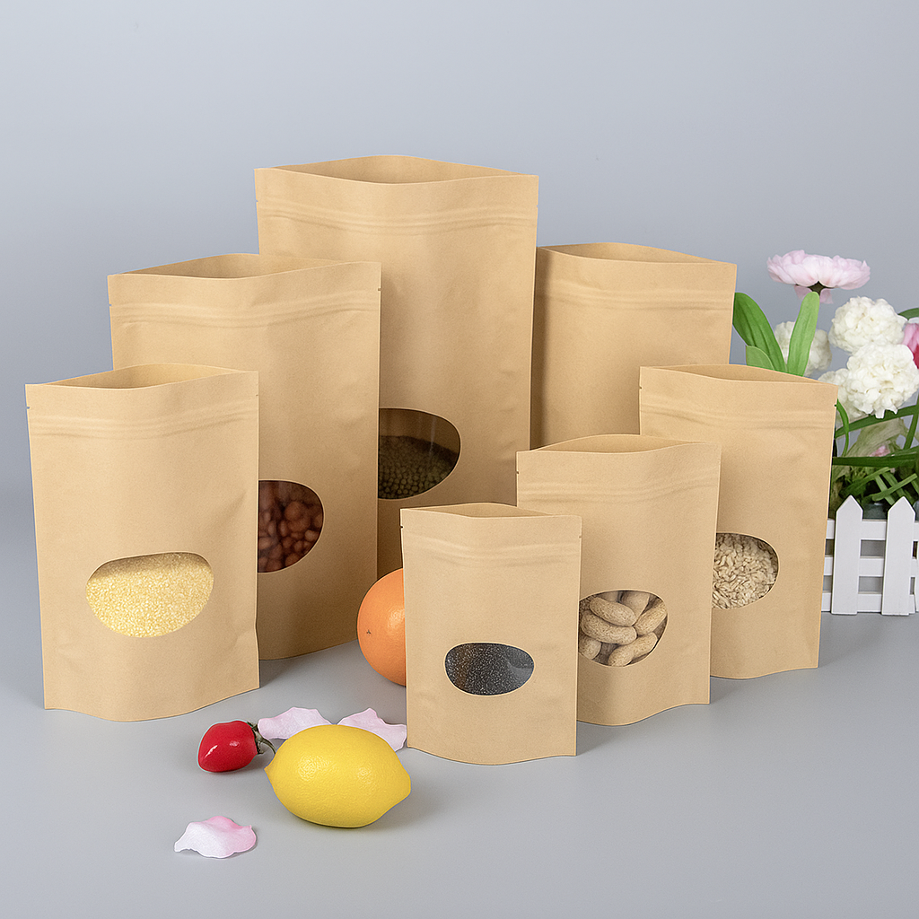 Kraft Paper Stand Up Pouch with Zipper, Oval Window 600g Kraft Paper Stand Up Pouch with Zipper, Oval Window (100 pcs) (200×300+100mm)