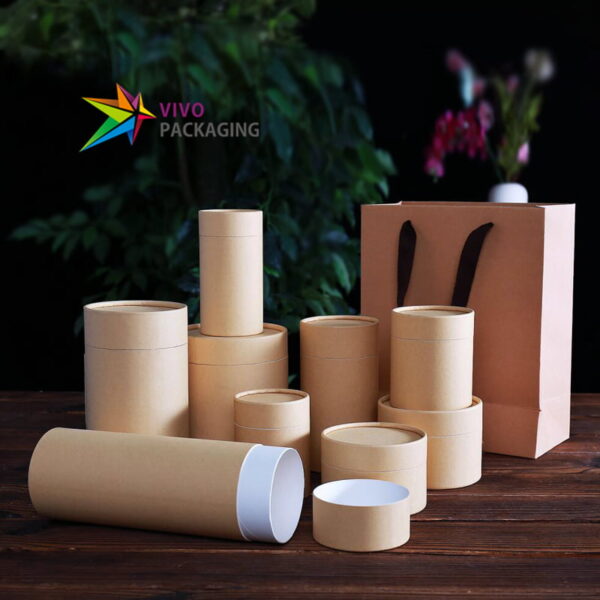 Kraft Paper Cylinders Eco Friendly Packaging Tubes Paper Tea Canisters White Kraft Inner  70232