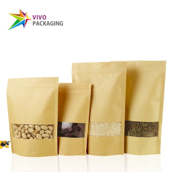 Kraft Paper Stand Up Bags with Clear Window  11543