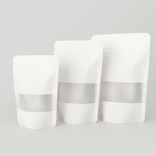 100g Matt White Stand Up Pouch with Window & Zipper, Foil Lined (100 pcs) (120×200+80mm)