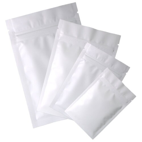 Matte White 3 Side Seal Pouches, Various Sizes, with Zipper (100 pcs)
