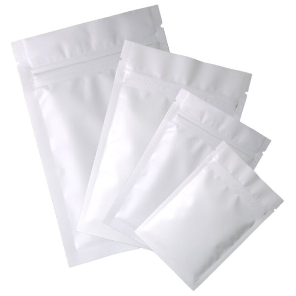 Matte White 3 Side Seal Pouches, Various Sizes, with Zipper 1