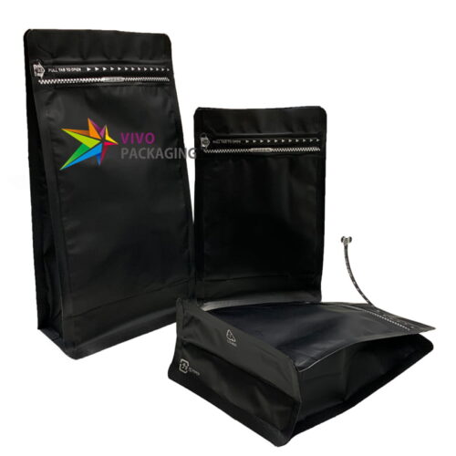 250g Matt Black Flat Bottom Bag with Pull-Tab Zipper, Foil Lined (100 pcs)