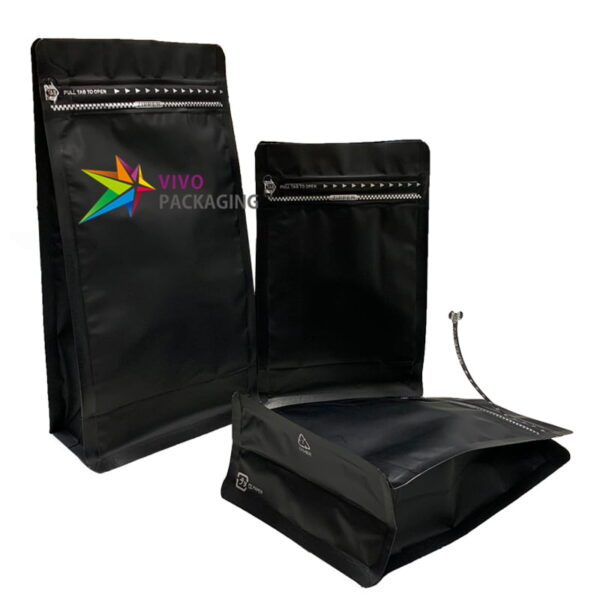 Matte Black Flat Bottom Bag with Pull Tab Zipper Foil Lined  38733