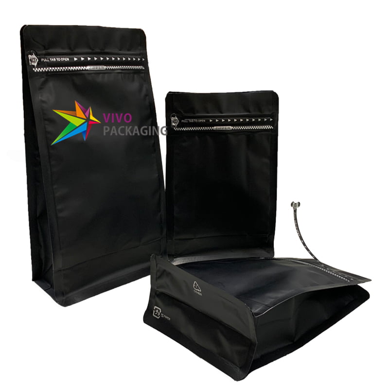 Matte Black Flat Bottom Bag with Pull Tab Zipper Foil Lined  45623