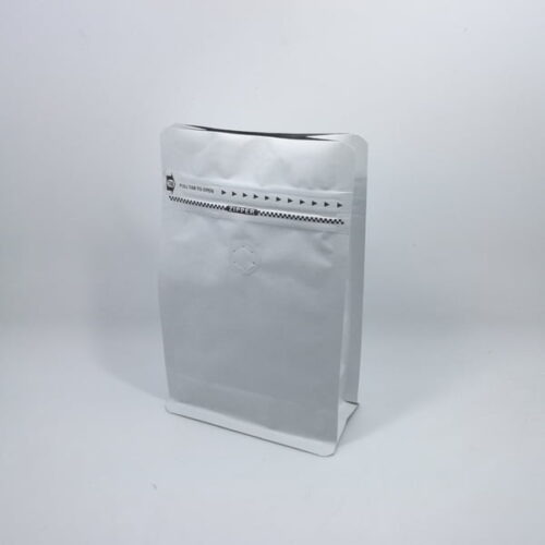 250g White Paper Flat Bottom Coffee Bag with Valve, Pull-Tab Zipper, Foil Lined (100 pcs)