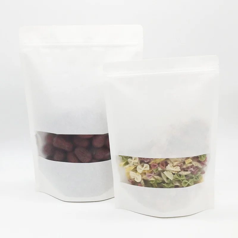 White Paper Stand Up Pouch with Zipper, Rectangular Window (100 pcs) 1 White Paper Stand Up Pouch with Zipper, Rectangular Window (100 pcs) 1