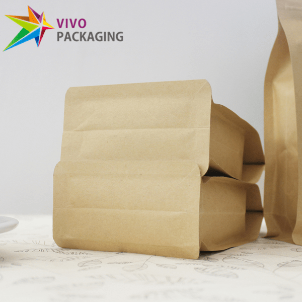brown kraft paper box bottom bags foil lined with zipper  17715