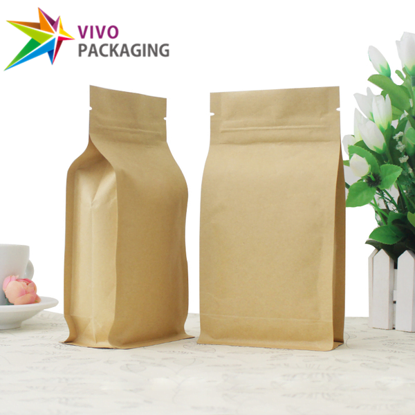brown kraft paper flat bottom bags foil lined with zipper food packaging  23692
