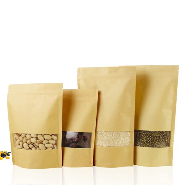 brown kraft paper pouches stand up doy with window