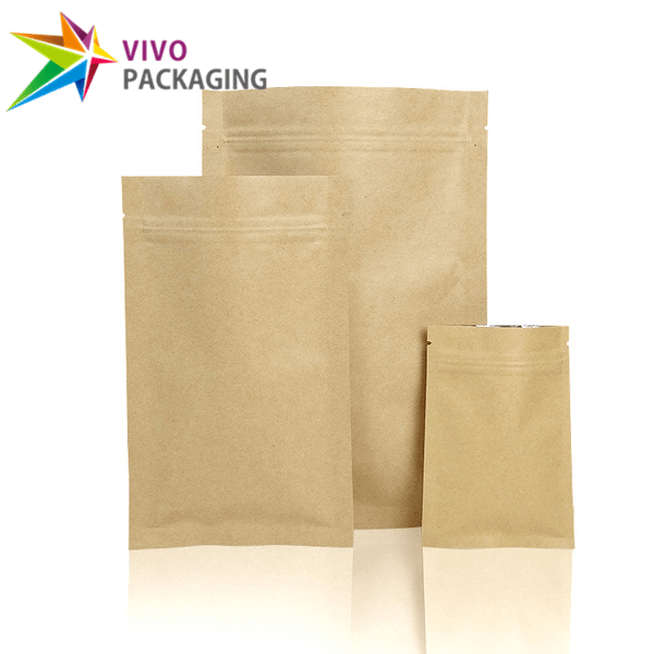kraft paper 3 side seal bags with zipper  69359