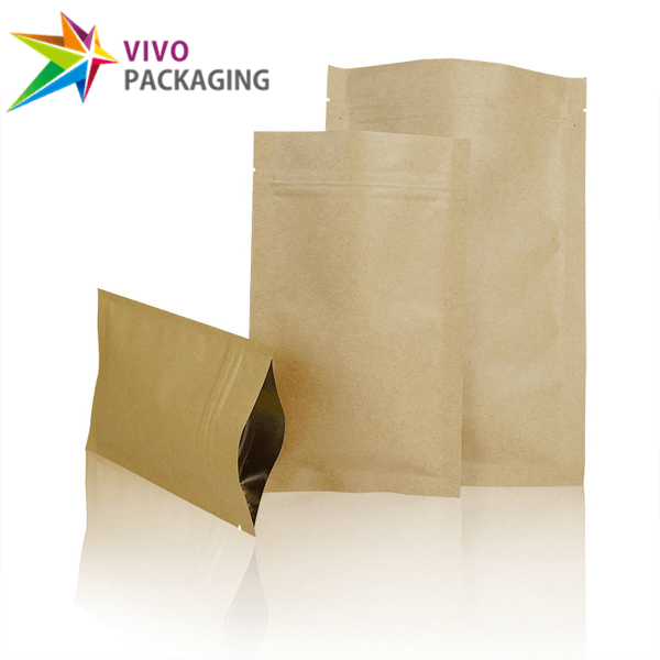 kraft paper 3 side seal bags with zipper foil lined  89299