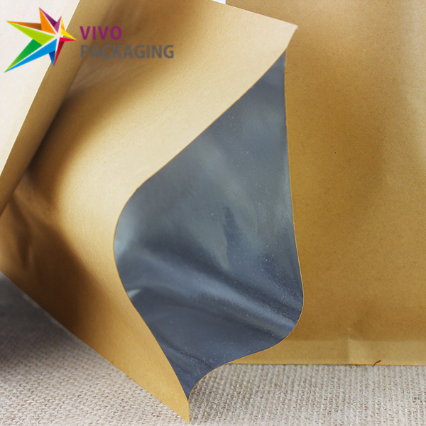 kraft paper three side seal bags foil lined  30343