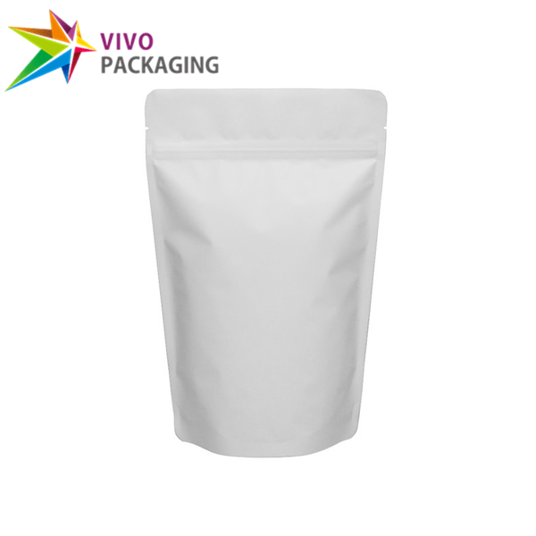 100g Matte White Stand Up Pouch with Zipper, Foil Lined (100 pcs