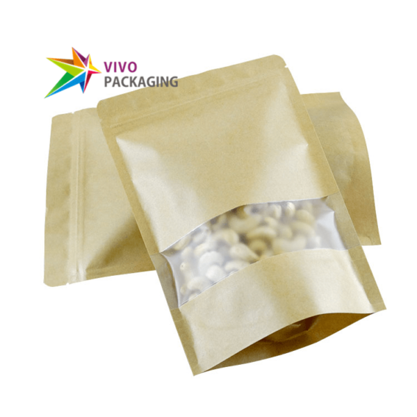 stand up kraft paper pouches with frosted window  29303