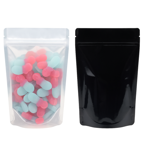 100g Clear/Black Foil Stand Up Pouch with Zipper (100 pcs) (120×200+80mm)