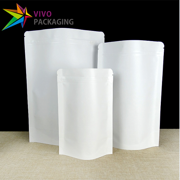 white paper stand up pouches with zipper no window  29836