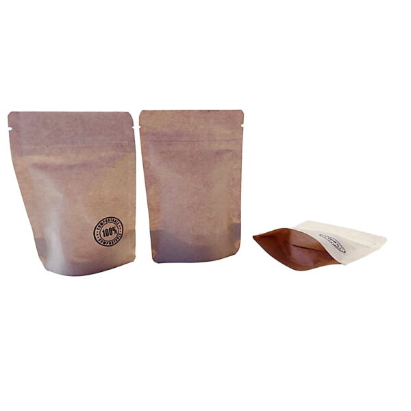 28g Biodegradable Stand Up Pouch with Zipper, 100% Compostable (100 pcs) (90×130+60mm)