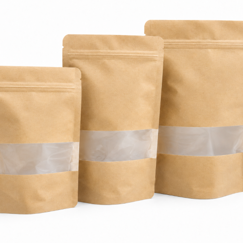 Biodegradable Stand Up Pouch with Window, 100% Compostable Coffee Bags Australia (100 pcs)