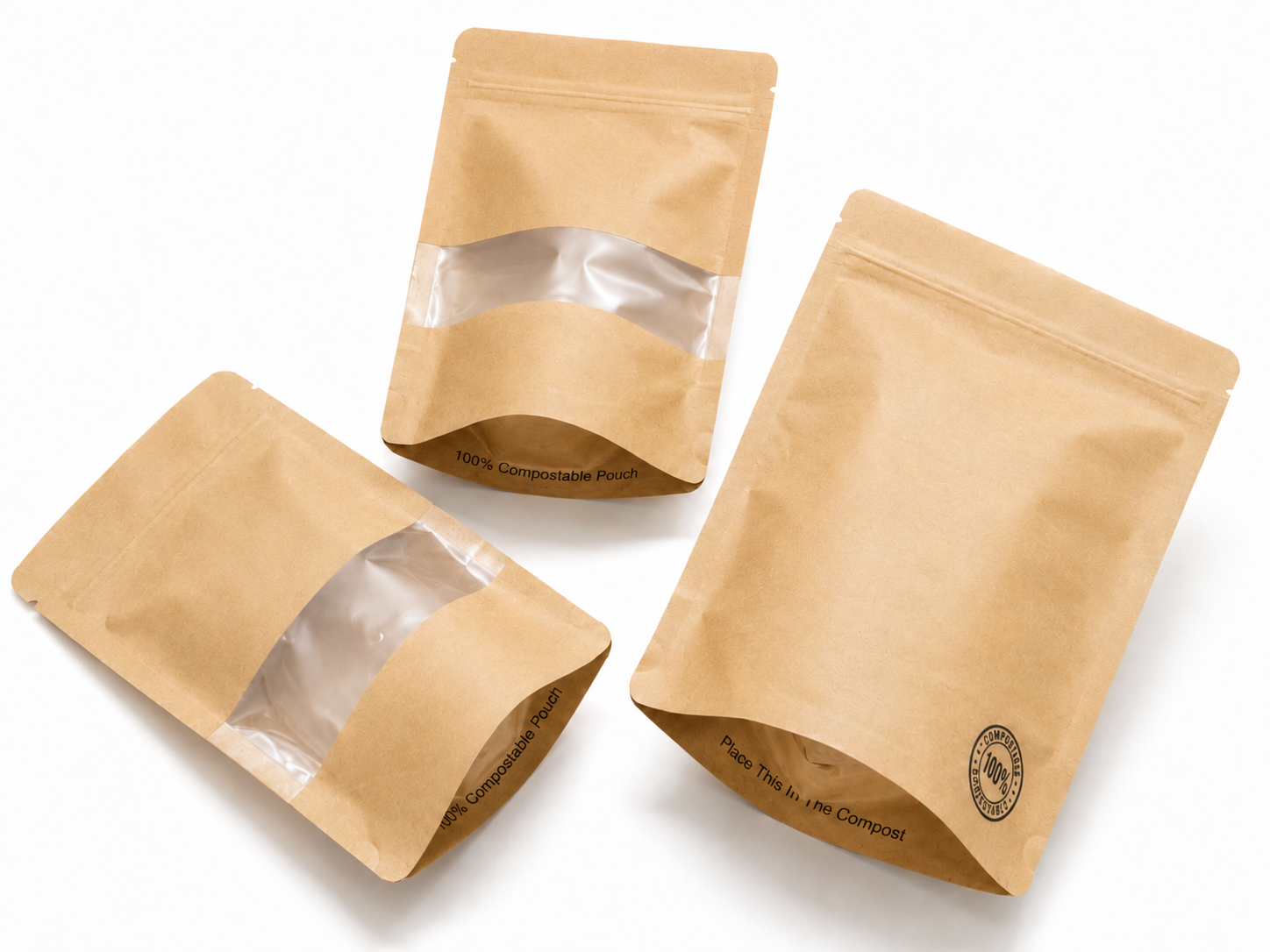 BCSUPW 02 Biodegradable Stand Up Pouch with Window, 100% Compostable Coffee Bags Australia (100 pcs)