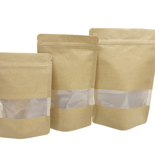 Biodegradable Stand Up Pouch with Window, 100% Compostable Coffee Bags Australia (100 pcs)