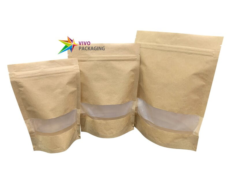 Biodegradable Kraft Stand Up Pouch with Window compostable coffee bags australia  86450.1604846849