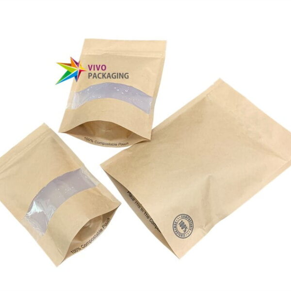 Biodegradable Stand Up Pouch with Window compostable kraft bags australia  76039.1604845893